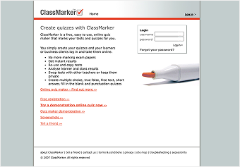ClassMarker homepage screenshot from 2006.
